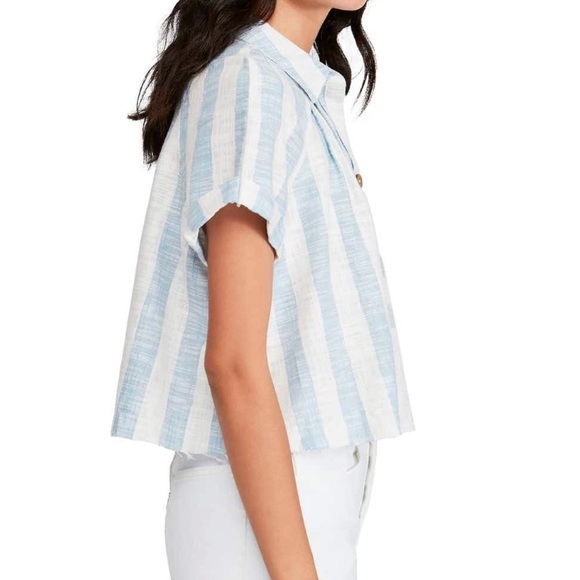 Free People Away At Sea Blue Striped Cotton Top - Picture 4 of 9
